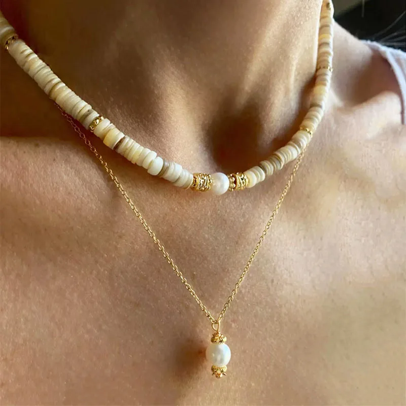 

Classic Vintage Natural Shell Beaded Necklace Genuine Freshwater Pearls Embellished Trendy Short Jewelry new 2022 creative