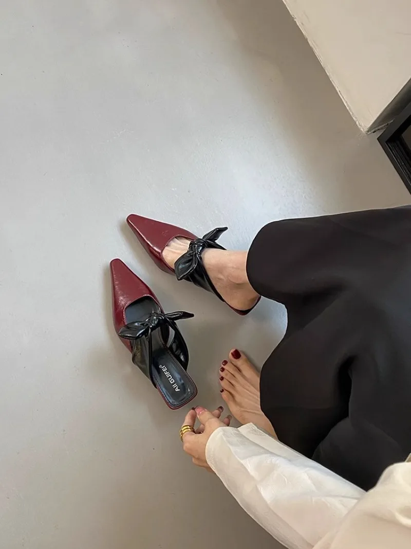 Sweet Butterfly-knot Low-heeled Slippers Women Elegant Pointed Toe Slingback Slide Sandals Comfort Concise Designer Office Shoes 36 Sc9243d64acc34a719f895a1f2816b0a4m