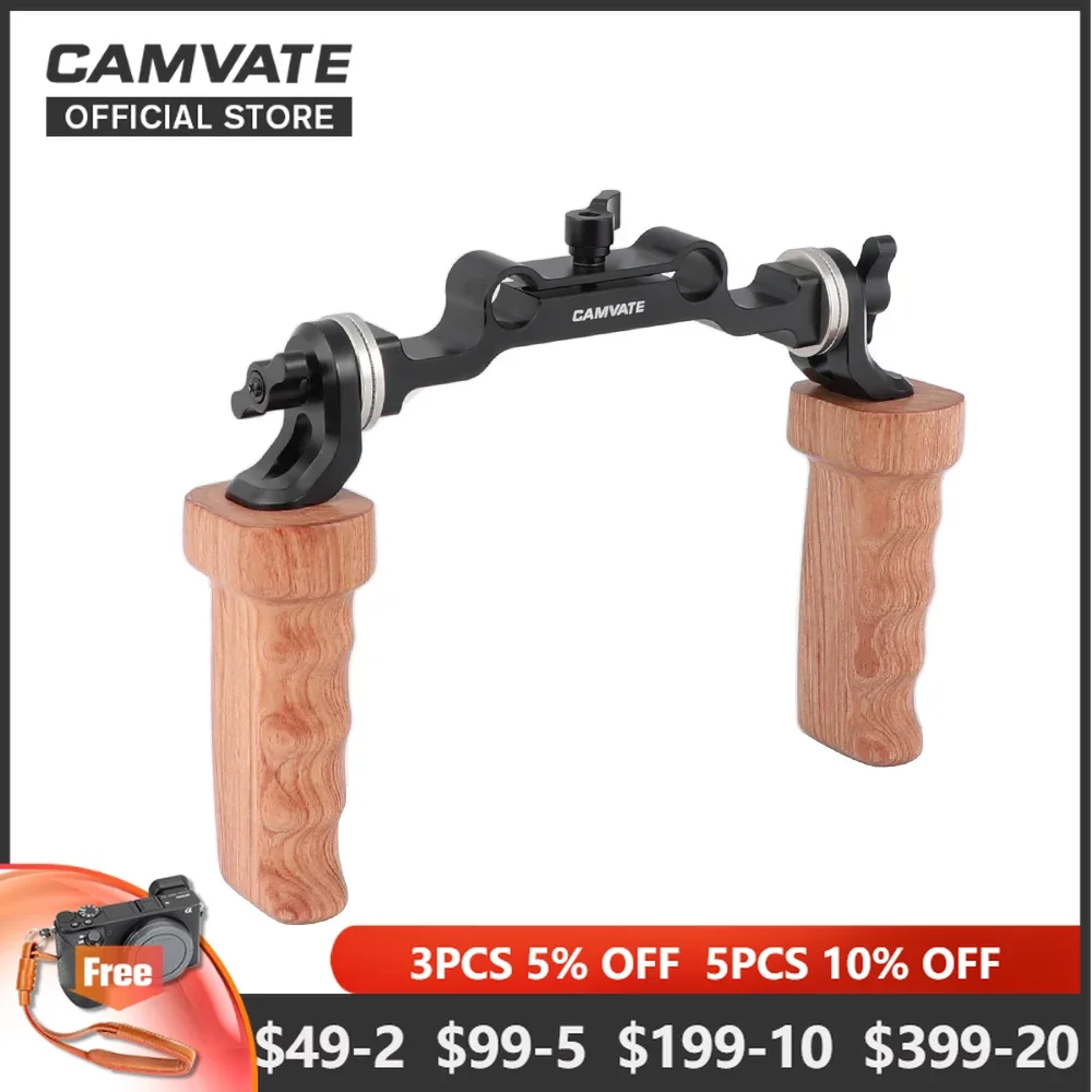 

CAMVATE Wooden Handgrips With ARRI Rosette M6 Connection & 15mm Dual Rod Clamp For DSLR Camera Shoulder Mount Rig Support System