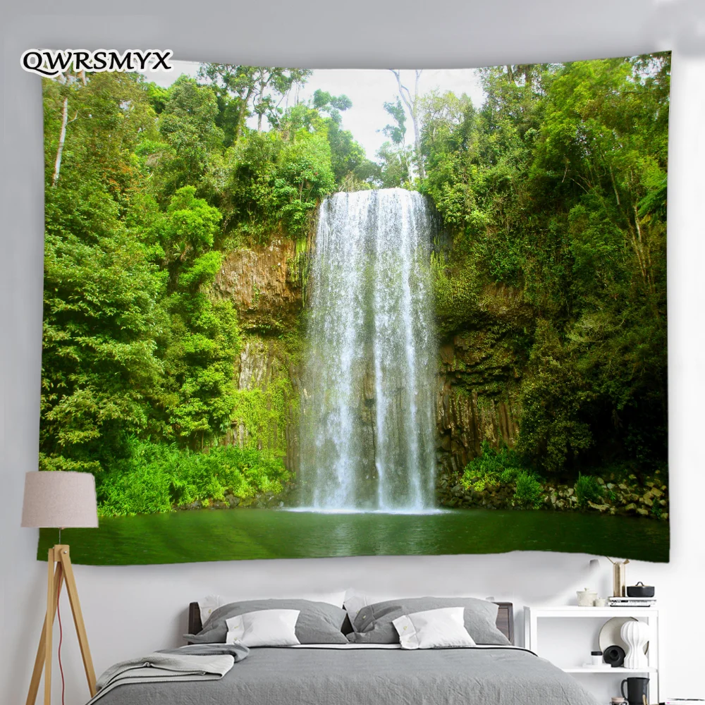 

Beautiful Green Forest Waterfall Landscape Tapestry Wall Hanging Aesthetic Art Scenery Decoration For Kitchen Bedroom Hoom Decor