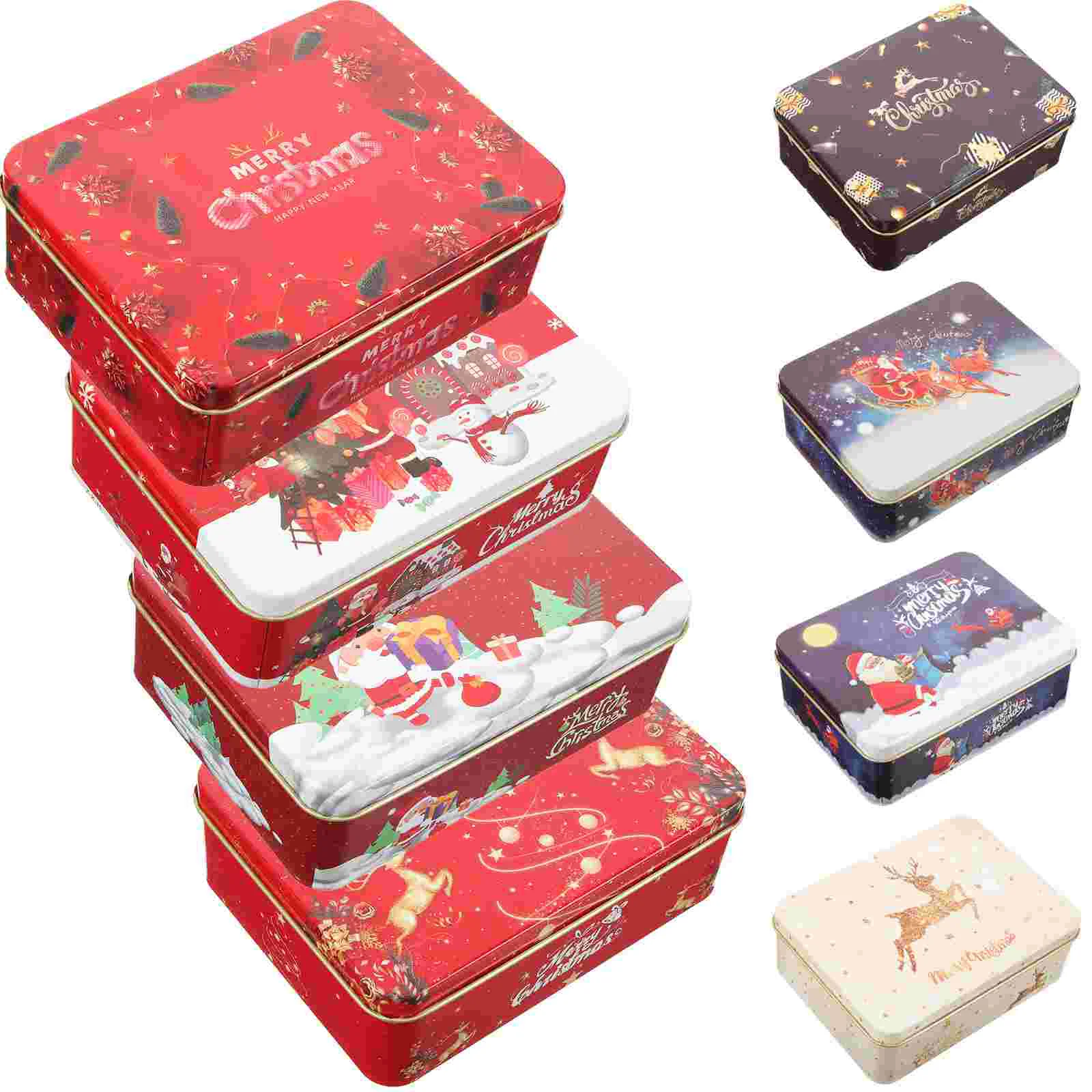 

8 Pcs Metal Gift Card Boxes Christmas with Lids Storage Containers Decorations Tank Tinplate Packing Present Shock