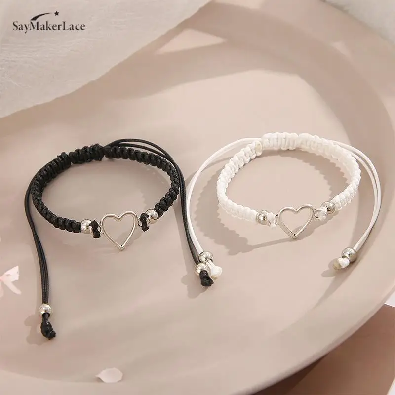 

2pcs Love Heart Couple Bracelet For Lover Women Men Hand Crafted Adjustable Rope Friends Relationship Matching Bracelets Jewelry