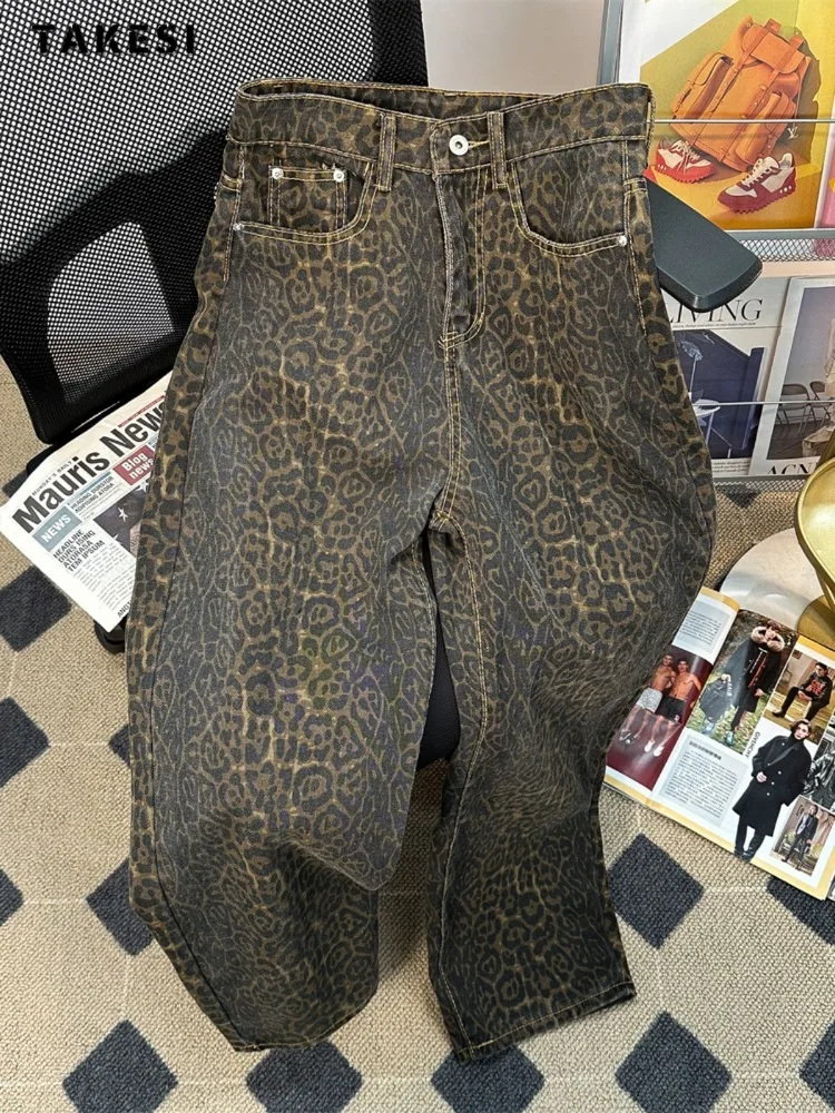 

Джинсы женские с леопардовым принтом, модные мешковатые брюки в американском стиле, повседневные штаны в стиле Харадзюку, в стиле High Street, Y2K, с завышенной талией, весна