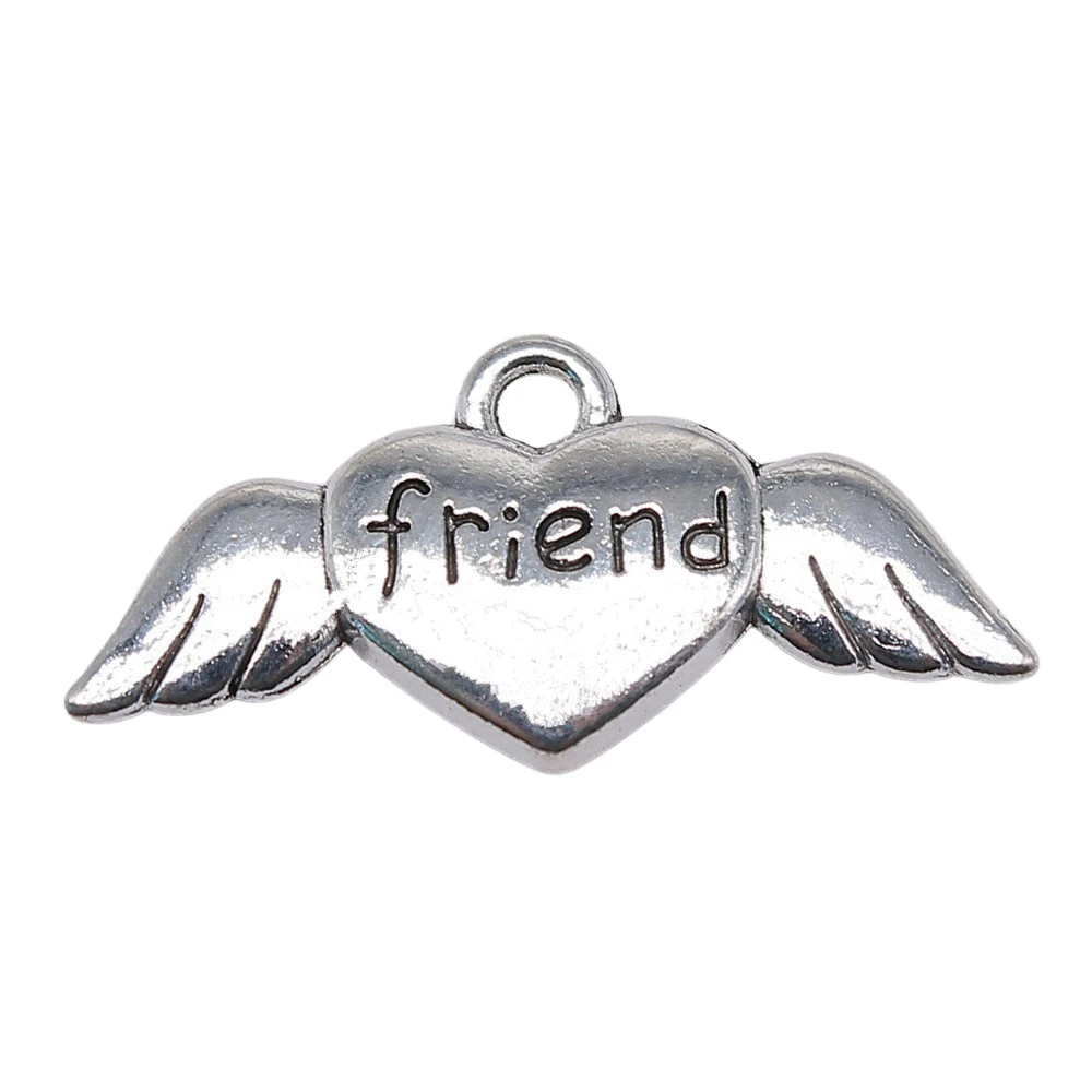 10pcs/lot 26x12mm Friends Heart Angel Wings Charms For Jewelry Making Antique Silver Color 1.02x0.47inch
10pcs/lot 26x12mm Friends Heart Angel Wings Charms For Jewelry Making Antique Silver Color 1.02x0.47inch