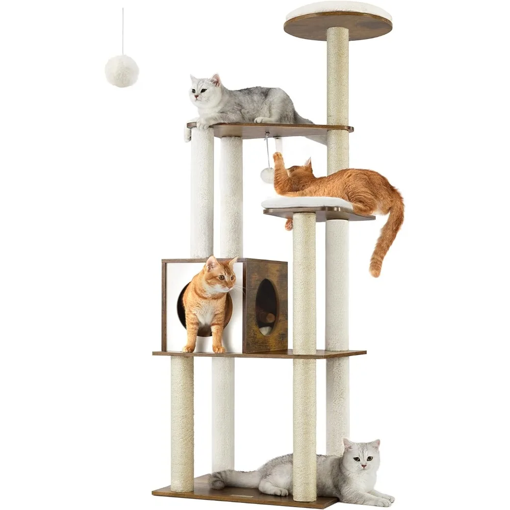 

Cat Tree, 65-Inch Modern Cat Tower for Indoor Cats, Multi-Level Cat Condo with 5 Scratching Posts, Washable Removable Cushions