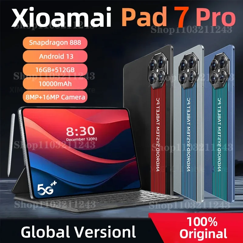 

2024 Original Global Version Pad 7 Pro 11Inch HD 4K Screen Snapdragon888 Tablets PC Android13 Octa Core 16GB 1024GB 5G Wifi Tab