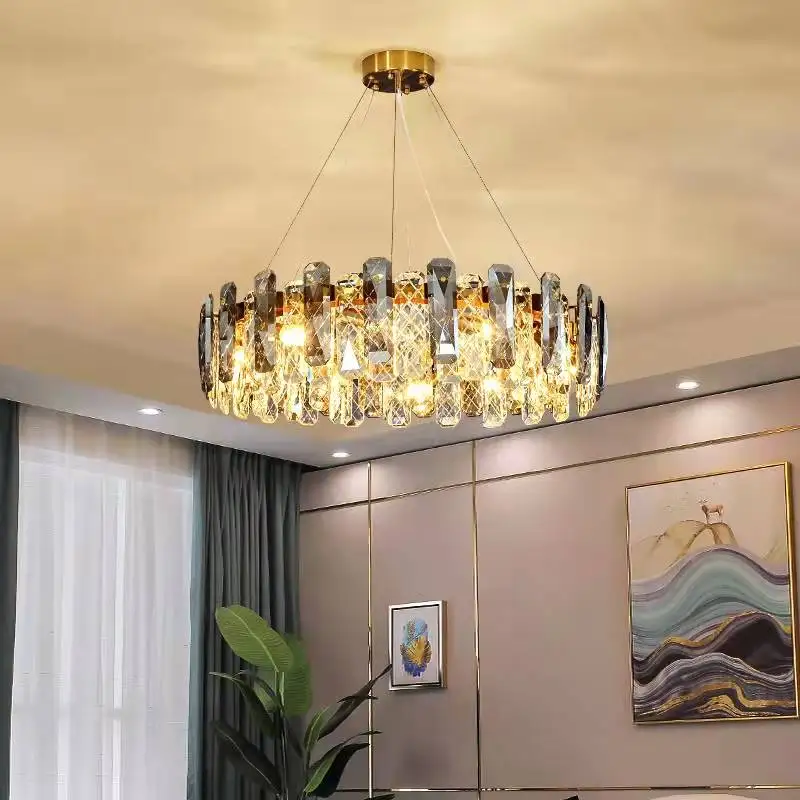 

Modern Living Room LED Crystal Chandelier Art Home Decoration Hanging Lamp Bedroom Study Gold Lustre Round Pendant Light Fixture