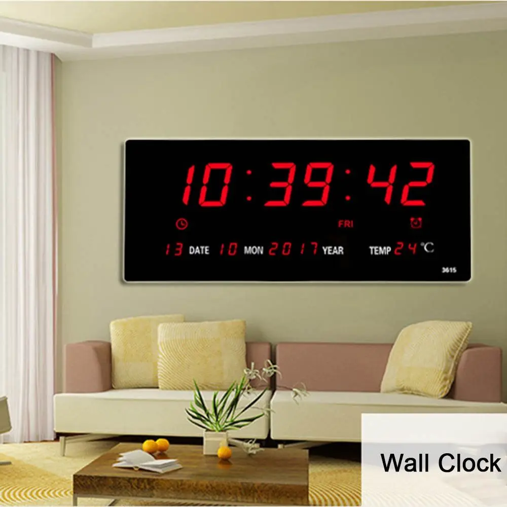 

Wall-mounted Electronic Wall Clock New Temperature Date Display Table Clock UK Plug Home Digital LED Clocks for Bedroom