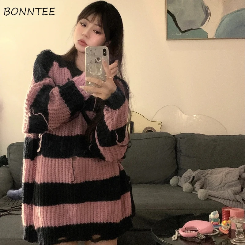 Striped Pullovers Women Vintage Frayed Warm Knitted Y2k Girls Casual Streetwear Tender O-neck Baggy Soft Autumn Sweater Ulzznag
Striped Pullovers Women Vintage Frayed Warm Knitted Y2k Girls Casual Streetwear Tender O-neck Baggy Soft Autumn Sweater Ulzznag