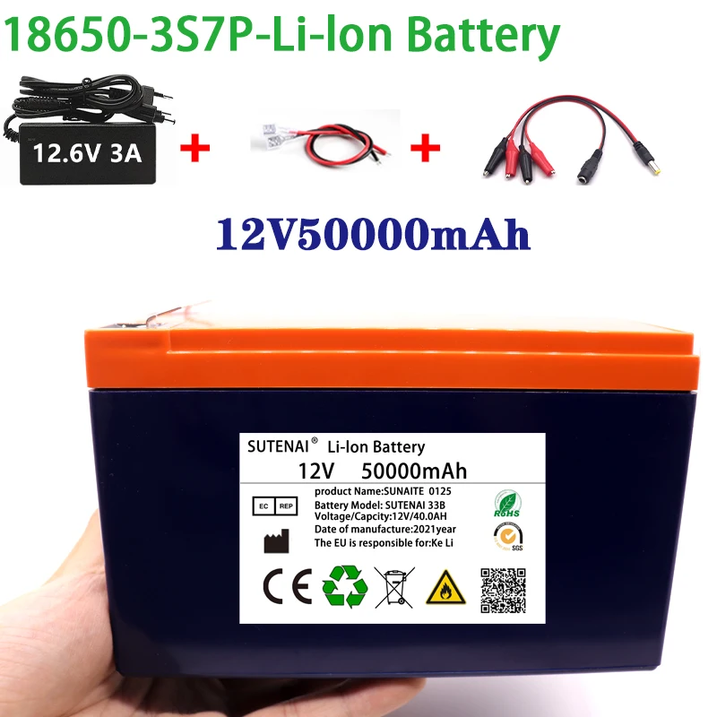 NEW 12V 50Ah 18650 lithium battery pack 3S7P built-in high current 40A Solar street lamp, xenon lamp, backup power supply, LED
NEW 12V 50Ah 18650 lithium battery pack 3S7P built-in high current 40A Solar street lamp, xenon lamp, backup power supply, LED