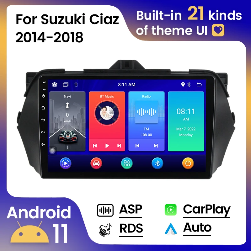Мультимедийный проигрыватель на Android для Suzuki Alivio Ciaz 128-2014 9 дюймов 8 + 2019 ГГц