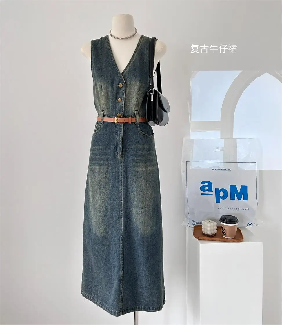 

Summer Tank Denim Dress Sundress Women Sleeveless Long Graceful Jeans Dresses For Womens Korean Street Robe Femme