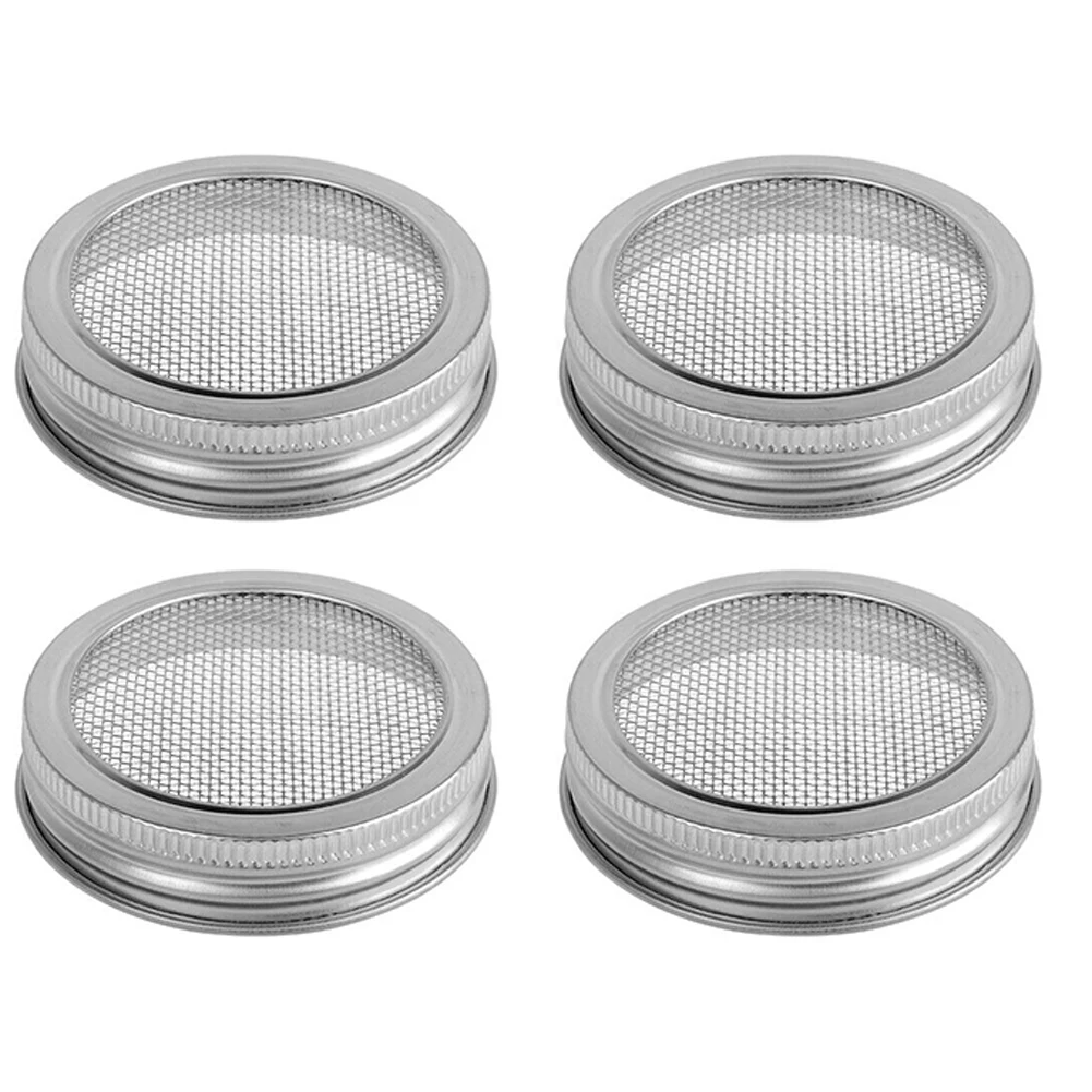 

4pcs Plastic Sprouting Lid With Stainless Steel Screen Mesh Cover Cap For 70mm Wide Mouth Sprout Jars Germination Strainer