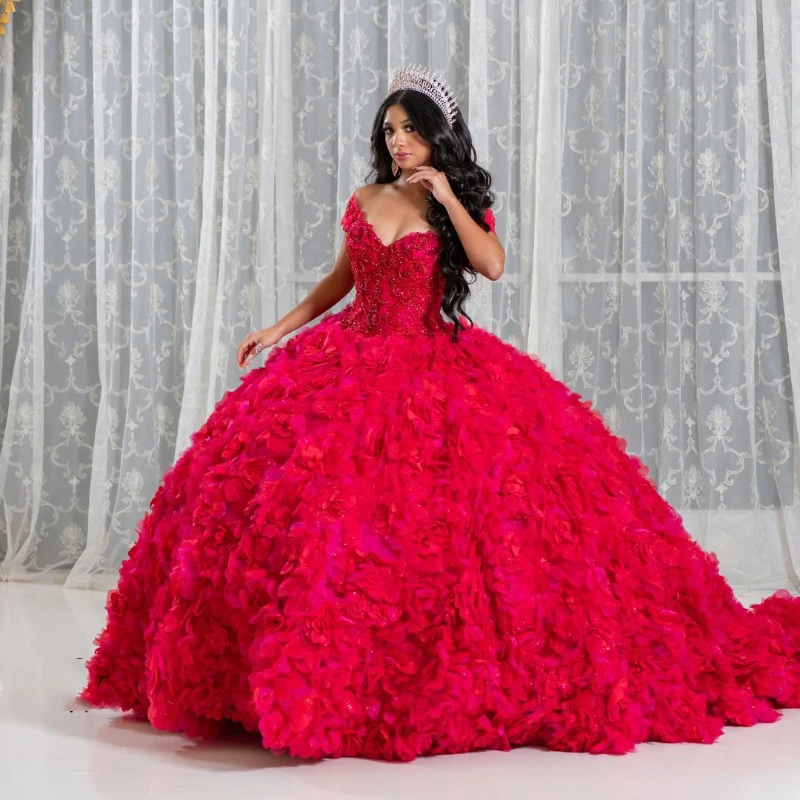 Red Ball Gown Quinceanera Dresses Off the Shoulder Lace Beads Crystal Tull Tiered Corset Sweet 16 Vestidos De 15 Años
Red Ball Gown Quinceanera Dresses Off the Shoulder Lace Beads Crystal Tull Tiered Corset Sweet 16 Vestidos De 15 Años