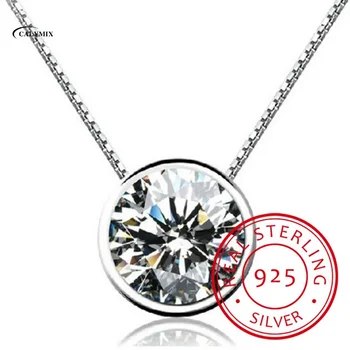 925 Sterling Sliver Round Zircon Pendant Necklace For Women Gift 45cm Water-wave Chain Choker Collares Kolye S-n96