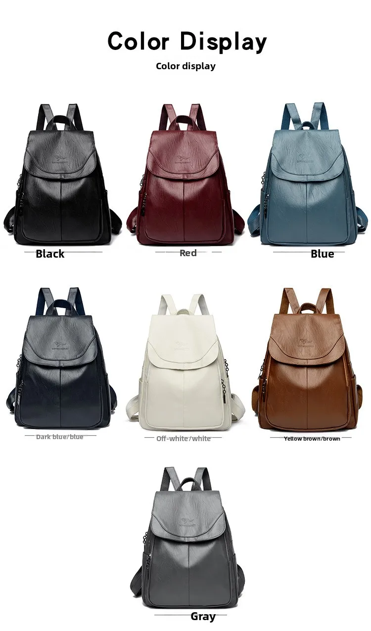 Women's Large Capacity Soft Leather Backpack Fashionable Versatile Travel Bag Urban Minimalist Style PU Material Zipper Opening Women's Large Capacity Soft Leather Backpack Fashionable Versatile Travel Bag Urban Minimalist Style PU Material Zipper Opening