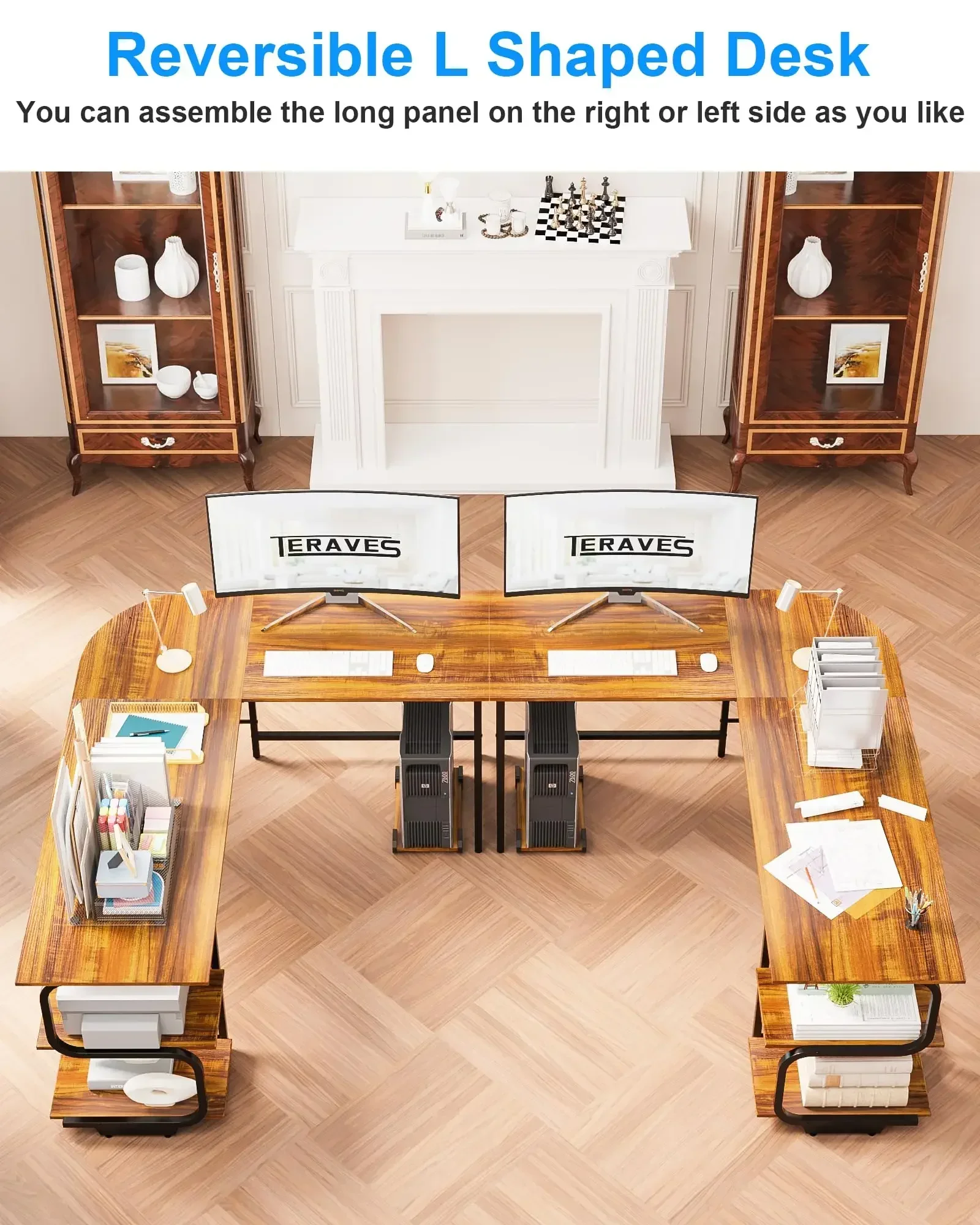 Teraves Reversible L Shaped Desk with Large Surface, 61 Inch Sturdy Corner Desk with Storage Shelves, Premium Office Computer De
Teraves Reversible L Shaped Desk with Large Surface, 61 Inch Sturdy Corner Desk with Storage Shelves, Premium Office Computer De