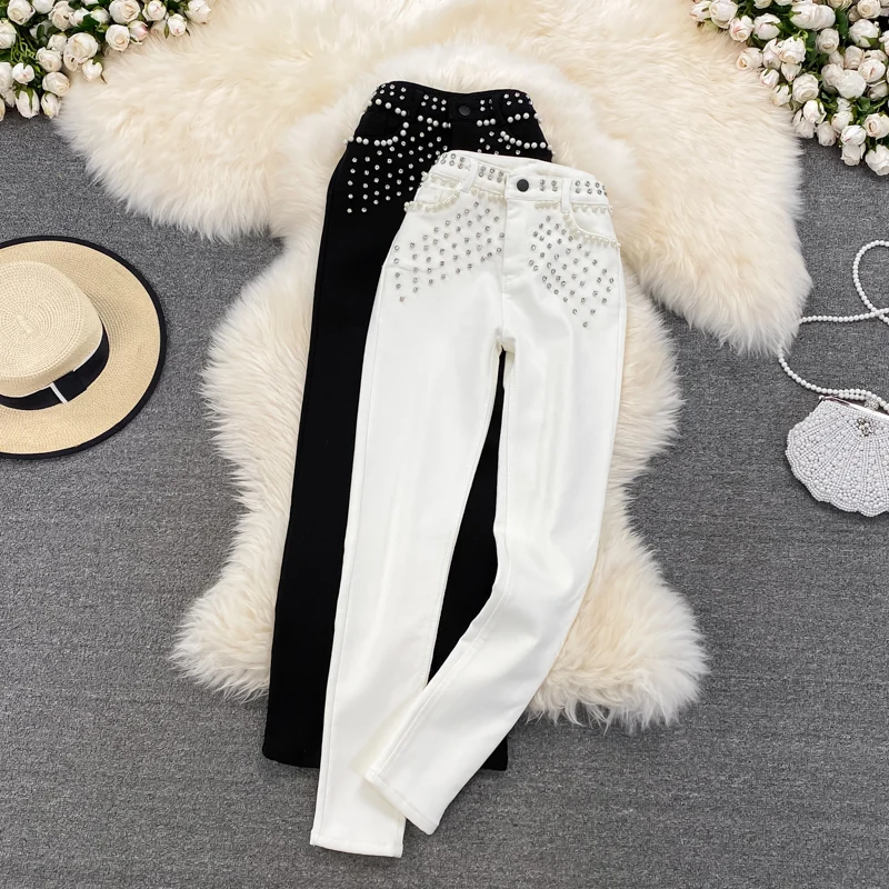 2022 Spring and Autumn Nail Bead Elastic High Waist Thin Denim Long Pants Casual Pants Women's Hanging Radish Pants
2022 Spring and Autumn Nail Bead Elastic High Waist Thin Denim Long Pants Casual Pants Women's Hanging Radish Pants