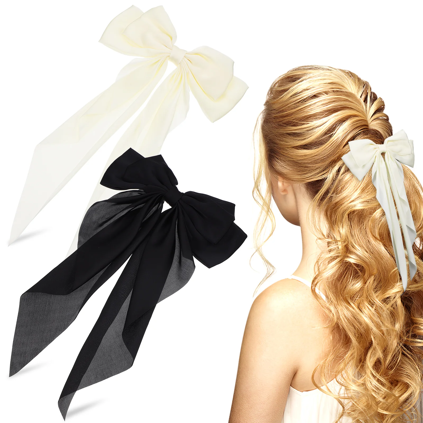 

2 Pcs Ponytail Hair Ribbons for Women Barrettes Alligator Clip Bows Teens Big Miss