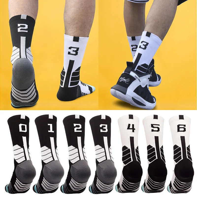 

Basketball Men's Compression High Socks Quality Cycling Elite Socks With Number Adult Towel Bottom Outdoor Sports Socks Unisex