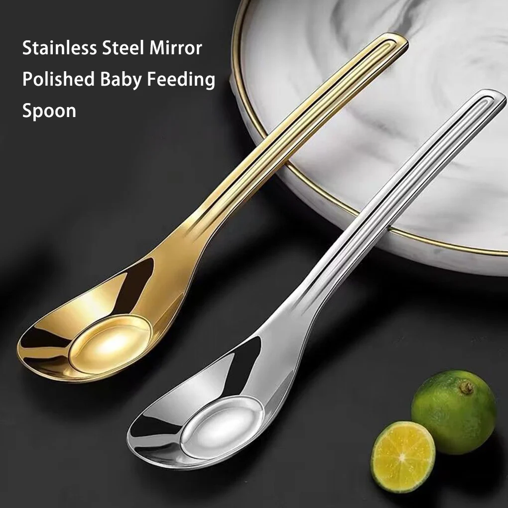 

Зеркальная ложка для кормления младенцев из нержавеющей стали, полированная, многоразовая, моющаяся, устойчивая к ржавчине, сменная гладкая кухонная ложка для каши и супа