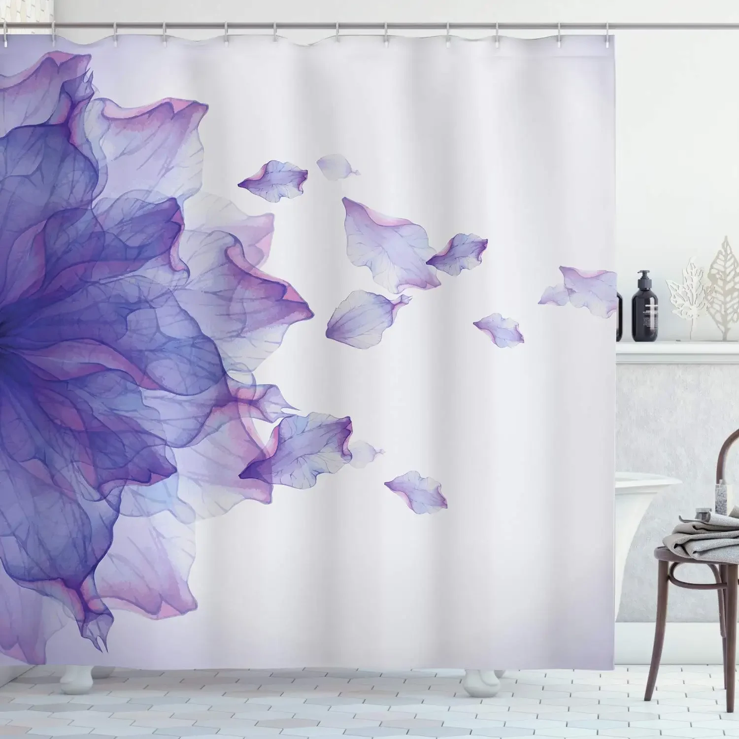 

Flower Shower Curtain,Abstract Modern Futuristic Image with Water Like Colored Artwork Polyester Bathroom Curtains Bathtub Decor