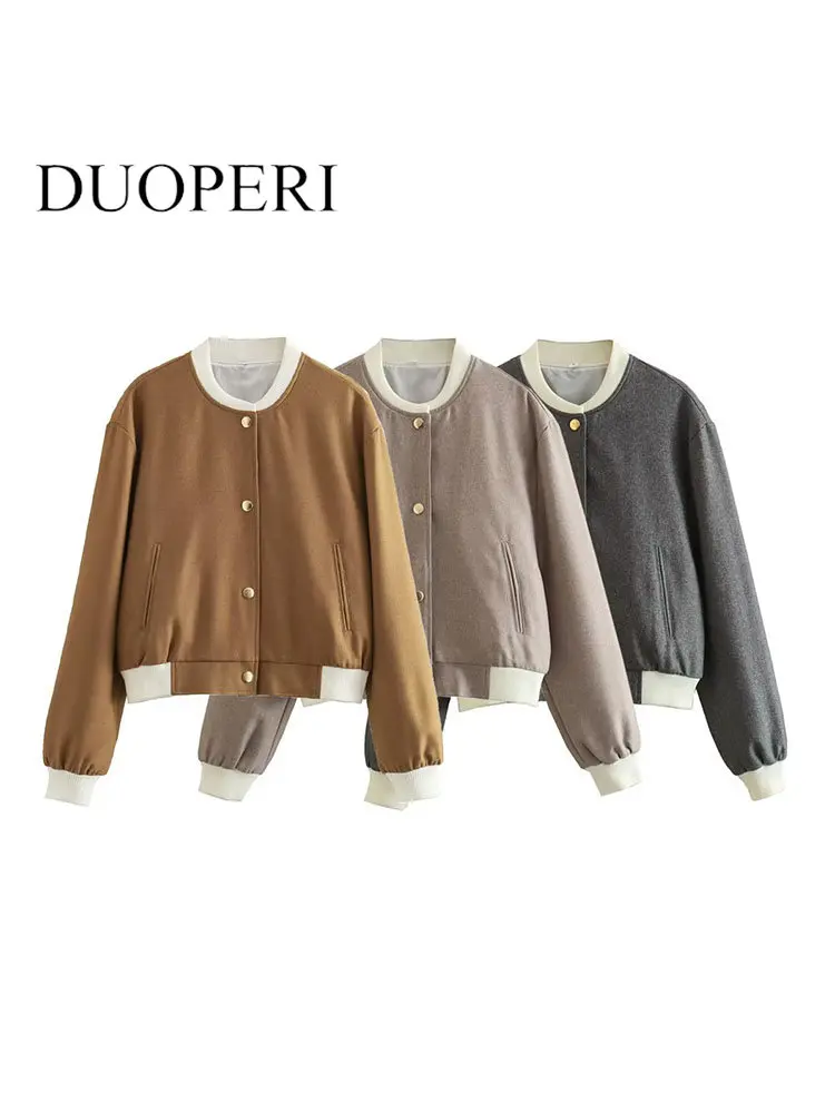 DUOPERI Women Fashion Solid Single Breasted Bomber Jackets Vintage O-Neck Long Sleeves Female Chic Lady Outfits
DUOPERI Women Fashion Solid Single Breasted Bomber Jackets Vintage O-Neck Long Sleeves Female Chic Lady Outfits