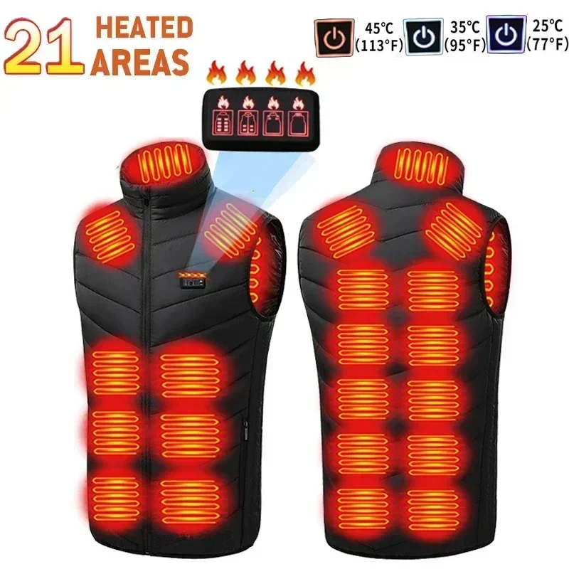 

21 Areas Heated Vest Men Women Usb Heat Jackets Heating Coat Thermal Clothing Hunting Coats Winter Warm Jacket S-6XL