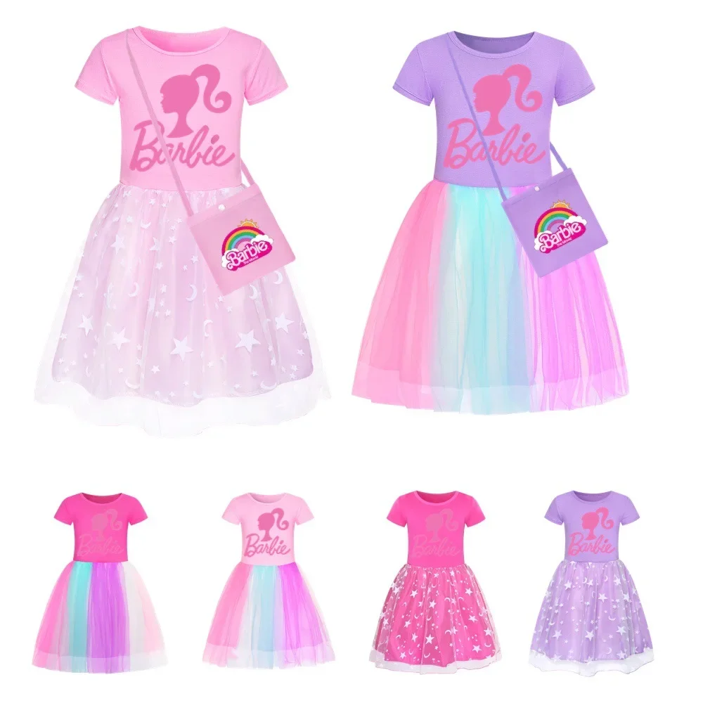 

Barbie Kawaii Children Princess Dress Summer Anime Cartoon Kids Girls Lace Mesh Tutu Skirt Baby Birthday Party Dresses Gift