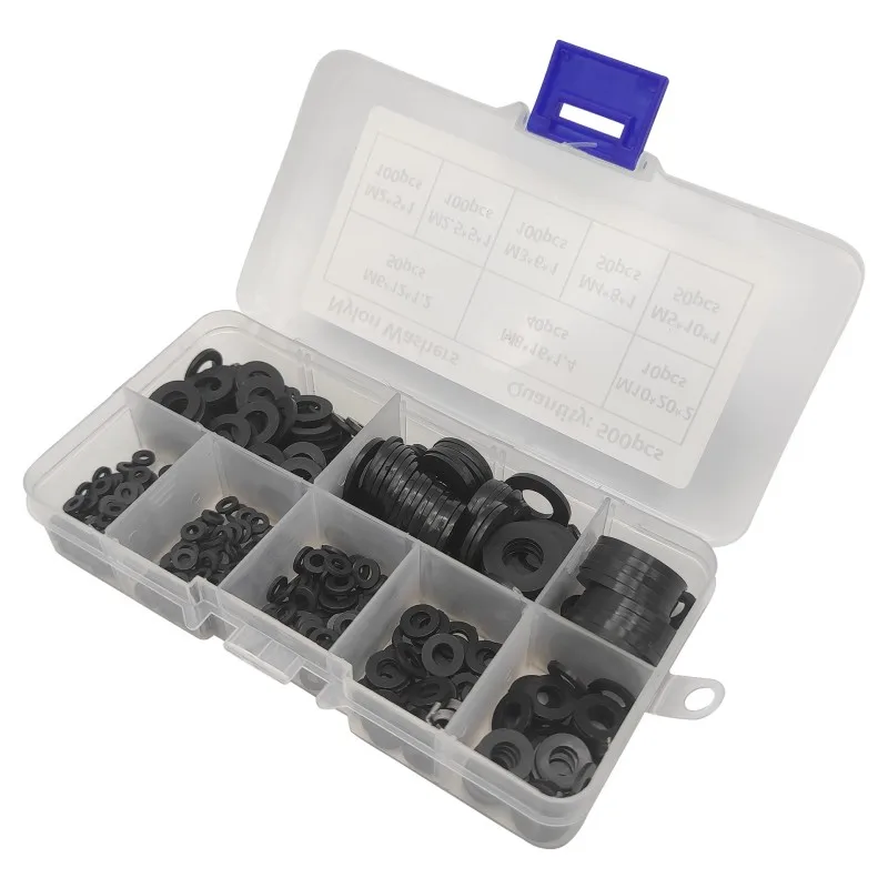 

500Pcs Nylon Washer Flat Assortment Set With 8-Size Safety Plates M2 M2.5 M3 M4 M5 M6 M8 M10 Nylon Sealing Washers