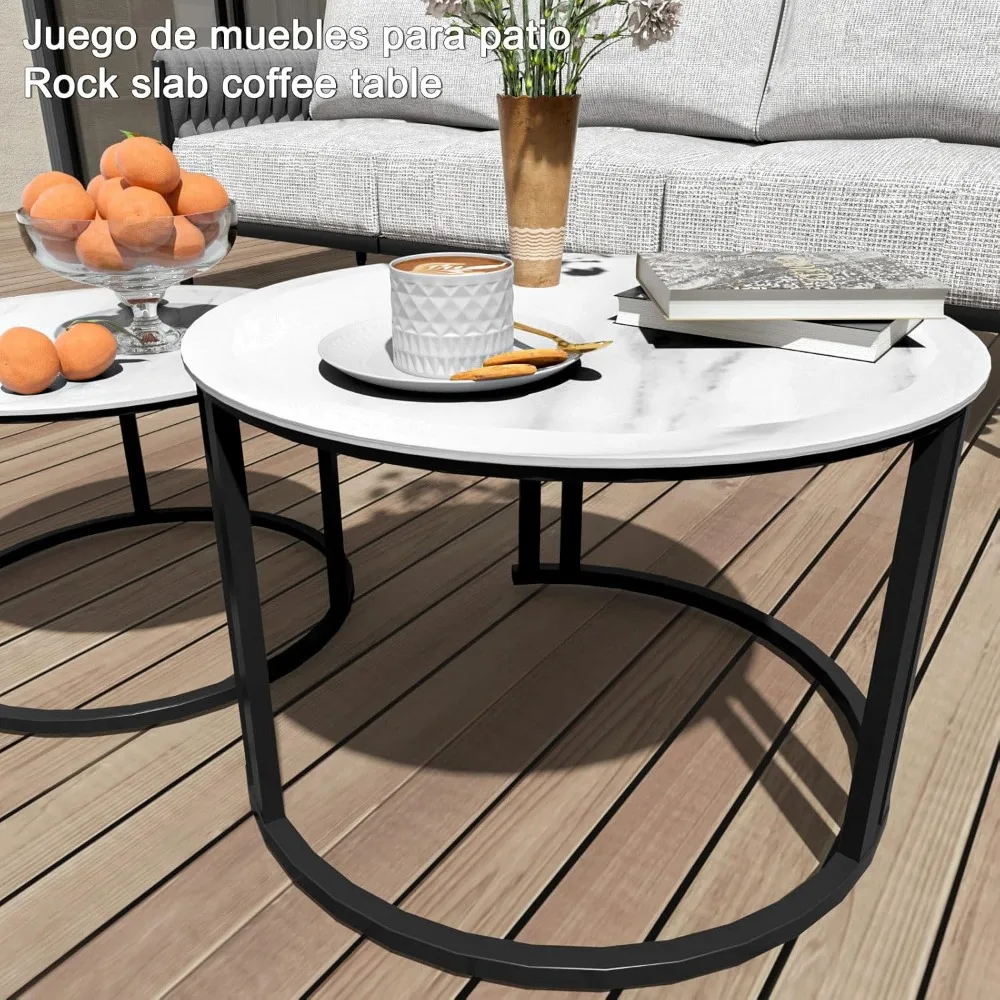 5-Piece Modern Metal Patio Furniture Set - Rope-Woven Outdoor Deep-Seat Conversation Sofa with 6.3