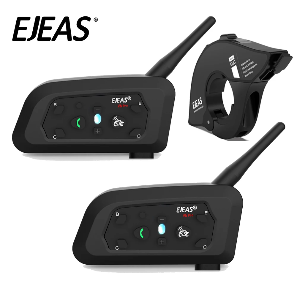 

EJEAS V6 PRO + Motorcycle Helmet Bluetooth Intercom Headset with EUC Moto Interphone Communicator for 6 Riders Reduce Noise