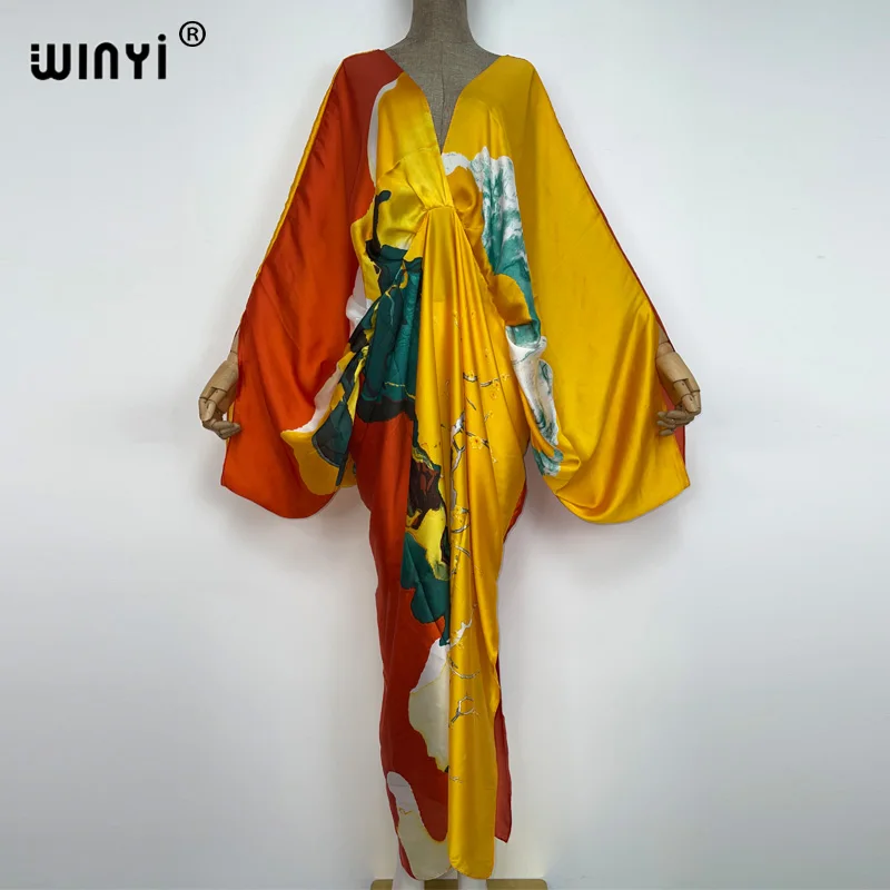 

WINYI Новая мода богемный Глубокий V-образный вырез цветочный стиль Европейская Женская свободная Пляжная накидка свободного размера с рукавом «летучая мышь»