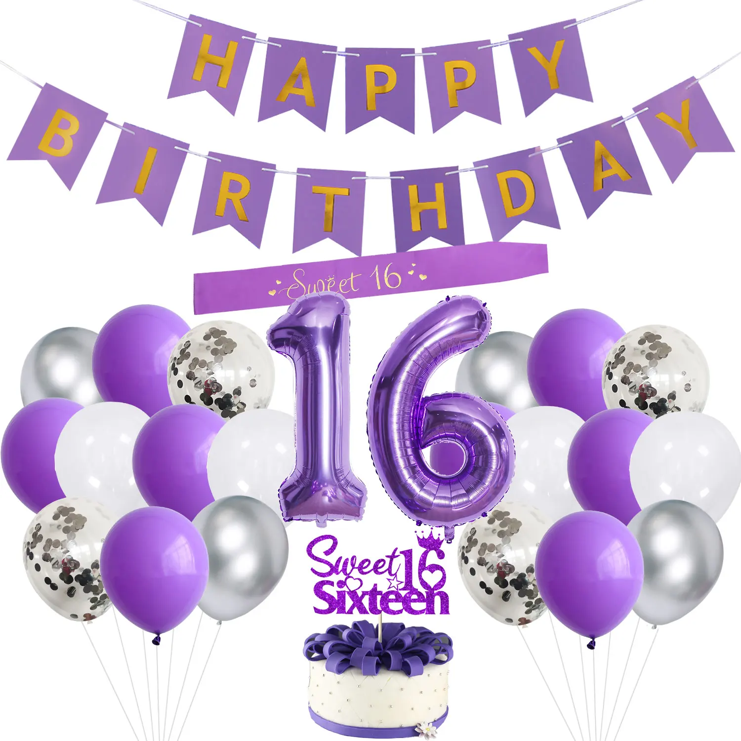 Cheereveal Purple 16th Birthday Party Decorations for Girls Sweet 16 Cake Topper Happy Birthday Banner Purple Balloons with Sash
Cheereveal Purple 16th Birthday Party Decorations for Girls Sweet 16 Cake Topper Happy Birthday Banner Purple Balloons with Sash
