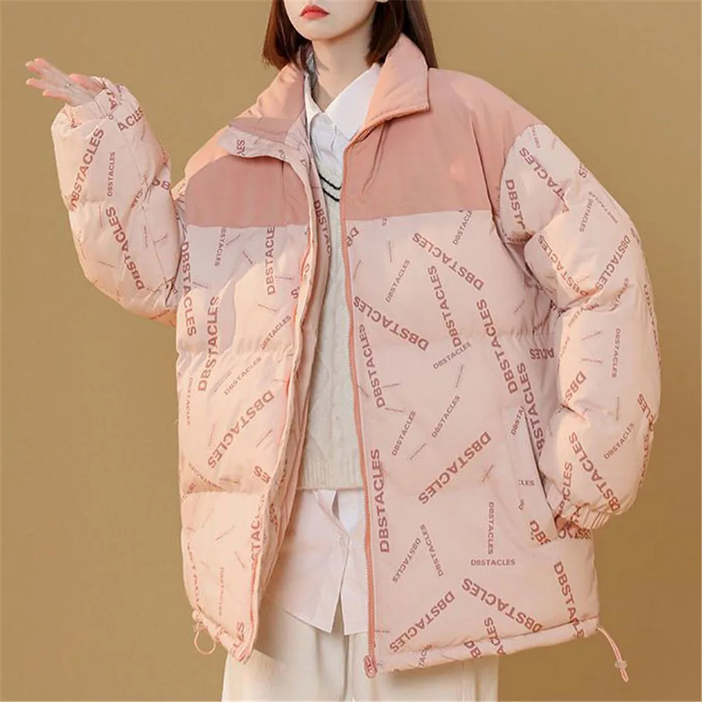 

Корейские студенческие новые парки с надписью для женщин Y2K уличная мода Стильные повседневные свободные пальто однотонные американские теплые куртки с хлопковой подкладкой