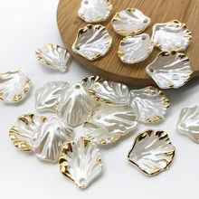 white gilt edged transparent leaf channeling beads diy hair earrings bracelet pendant making decorative accessories 30pcs/lot