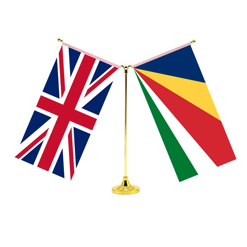 

14x28cm Mini Seychelles Flag Desktop Standing Friendship Set With Two Flags Of Britain UK United Kingdom And Seychelles