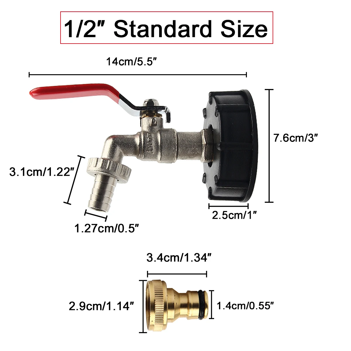 

S60*6 to 1/2 Faucet Brass Spigot for 275-330 Gallon Tank Garden Hose Connector Replacement Valve Fitting