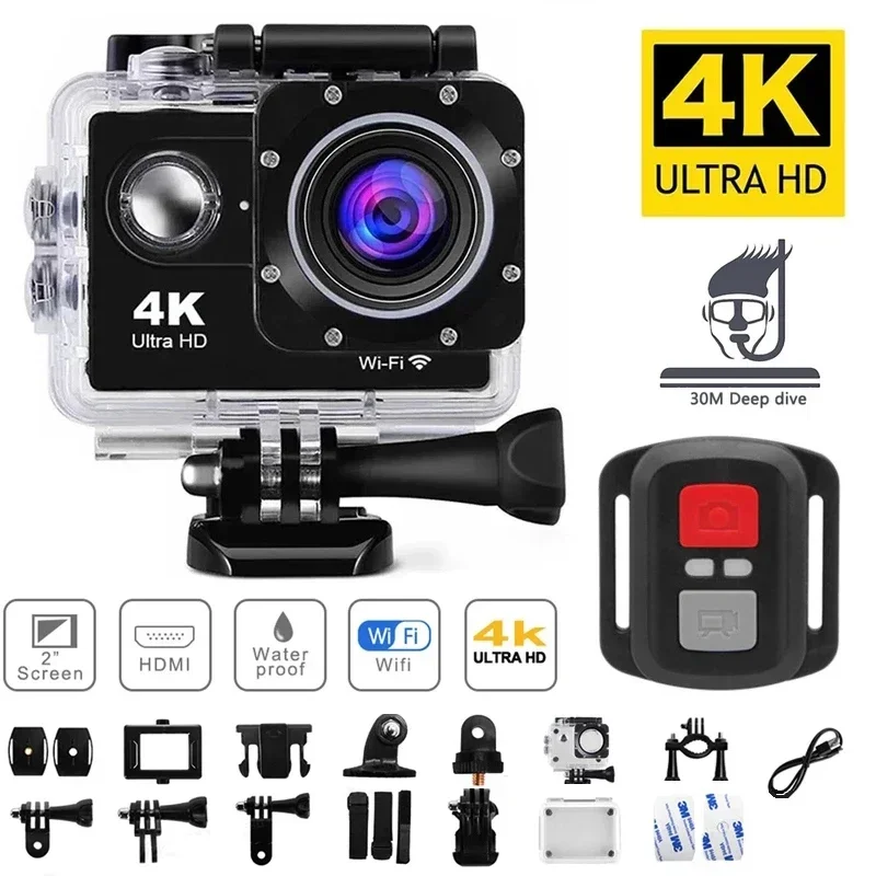 

4K Action Camera Camera Sports Cameras Outdoor Mini Cam 1080P/30FPS WiFi 2.0" 170D Underwater Waterproof Helmet Video Recording