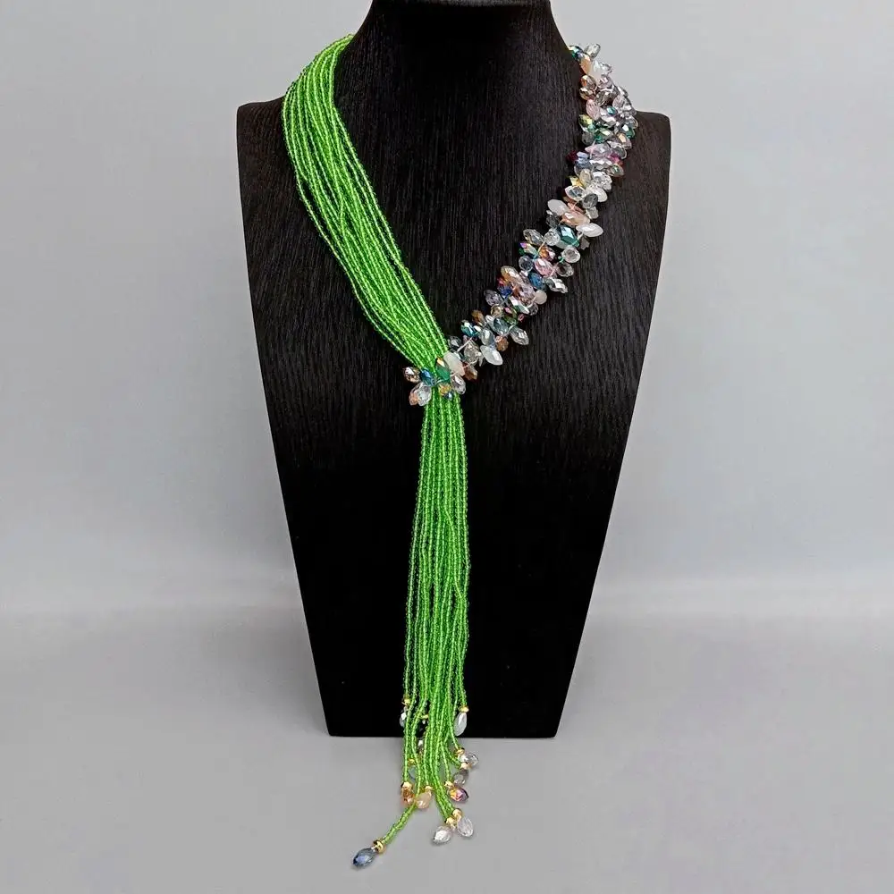 Y·YING 15 Rows Green Crystal Loop Long Asymmetric Necklace Lariat Necklace Jewelry
Y·YING 15 Rows Green Crystal Loop Long Asymmetric Necklace Lariat Necklace Jewelry