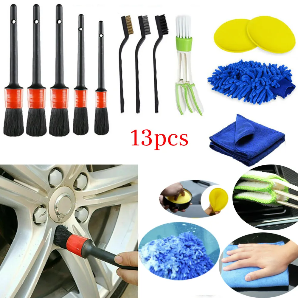 

Air Vent Car Cleaning Brushes Auto Dash Panel Detailing Dust Removing Wheel 13Pcs Kit Multi-function Rim Set Tool Trim