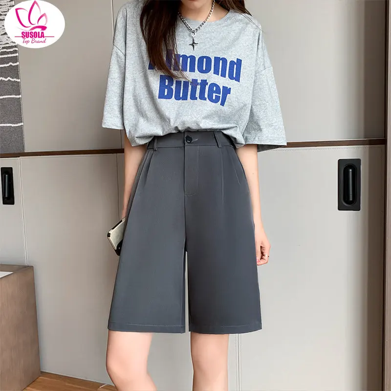 SUSOLA Summer Women's Shorts Lady Casual Loose Wide Leg Knee-length Shorts Women Korean Trend Pockets Office Short Pants
SUSOLA Summer Women's Shorts Lady Casual Loose Wide Leg Knee-length Shorts Women Korean Trend Pockets Office Short Pants