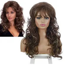 

Long Curly Wavy Wigs for Women Fluffy Brown Ombre Synthetic Curly Hair Wig with Bangs Costume Party Wig Water Wave Wig Perruque