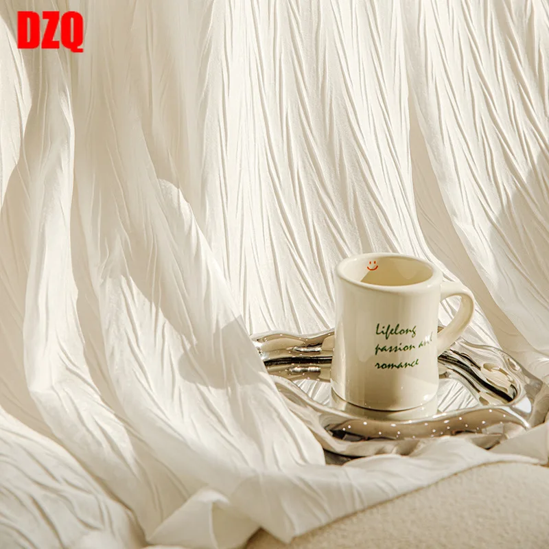 

Gauze Curtains for Living Dining Room Bedroom White Translucent Opaque French Light Luxury Cream Partition Floating