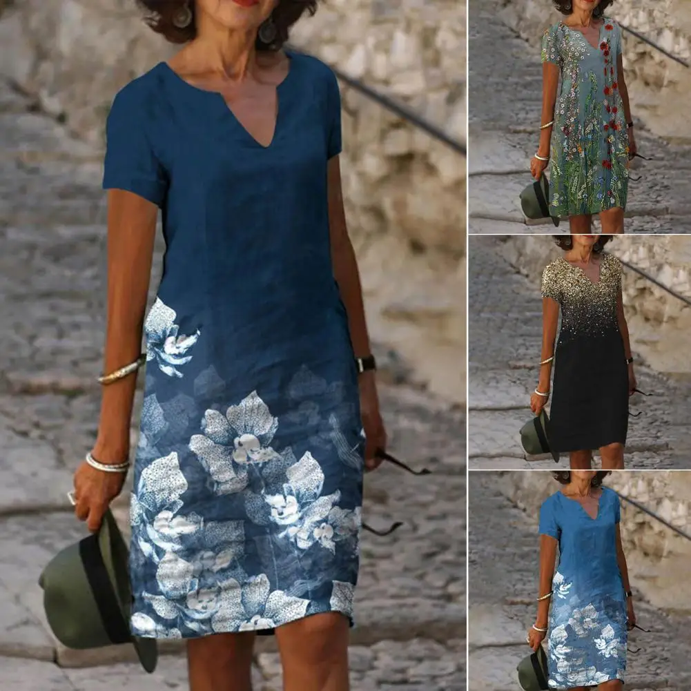 Women Dress Positioning Print V Neck Elegant Loose-fitting Knee Length Dress for Parties
Women Dress Positioning Print V Neck Elegant Loose-fitting Knee Length Dress for Parties
