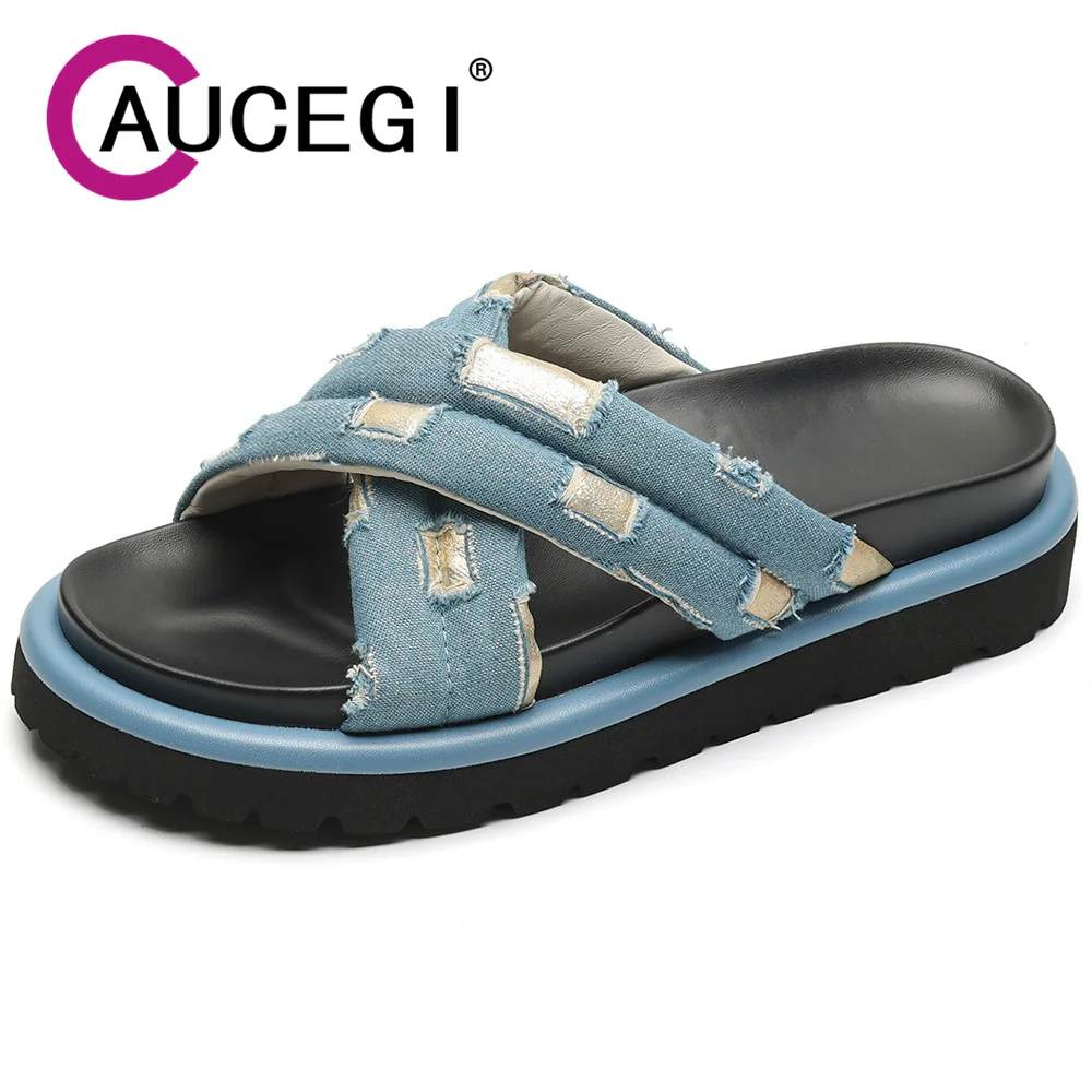 Aucegi Fashion Beach Denim Cross Tie Sandals Summer Women Round Open Toe Thick Sole Holiday Comfort Flat Casual Shoes Blue Beige
Aucegi Fashion Beach Denim Cross Tie Sandals Summer Women Round Open Toe Thick Sole Holiday Comfort Flat Casual Shoes Blue Beige