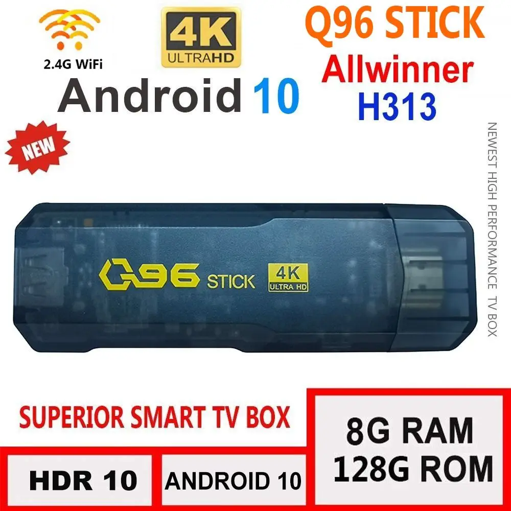 Q96 Stick Dongle Smart TV Box Android Allwinner H313 Quad Core 2.4G WIFI 4K HDR Set Top Box 8GB+128GB TV Stick H.265 Theater
Q96 Stick Dongle Smart TV Box Android Allwinner H313 Quad Core 2.4G WIFI 4K HDR Set Top Box 8GB+128GB TV Stick H.265 Theater