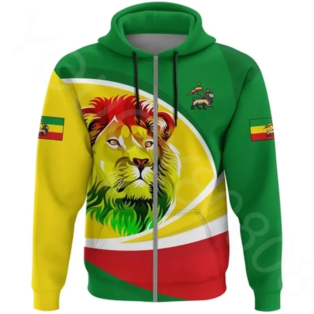 

Худи в африканском регионе, Мужская Новая одежда, свитер, повседневная спортивная толстовка на молнии с 3D принтом эфиопского льва раста