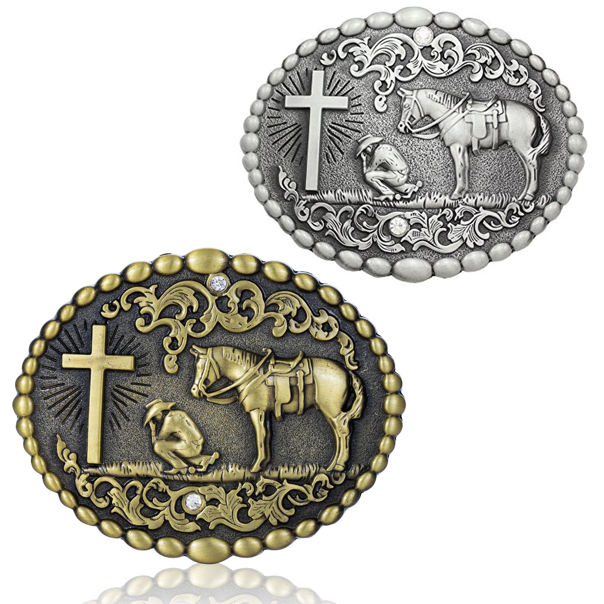 

Vintage Western Cowboy Knight Belt Buckle Man Retro Prayer Cross Horse Pattern Oval Dome Scroll Accessories Gift Dropshipping