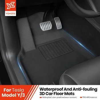 Tapetes para Veículos Tesla Model 3 e Y: Proteção Impermeável e Antiderrapante 11 YZ For Tesla Model3 Foot Mats For TESLA Car ModelY 2021-2023 3D Foot Pad Waterproof Easy to Clean Floor Mat Interior Accessories